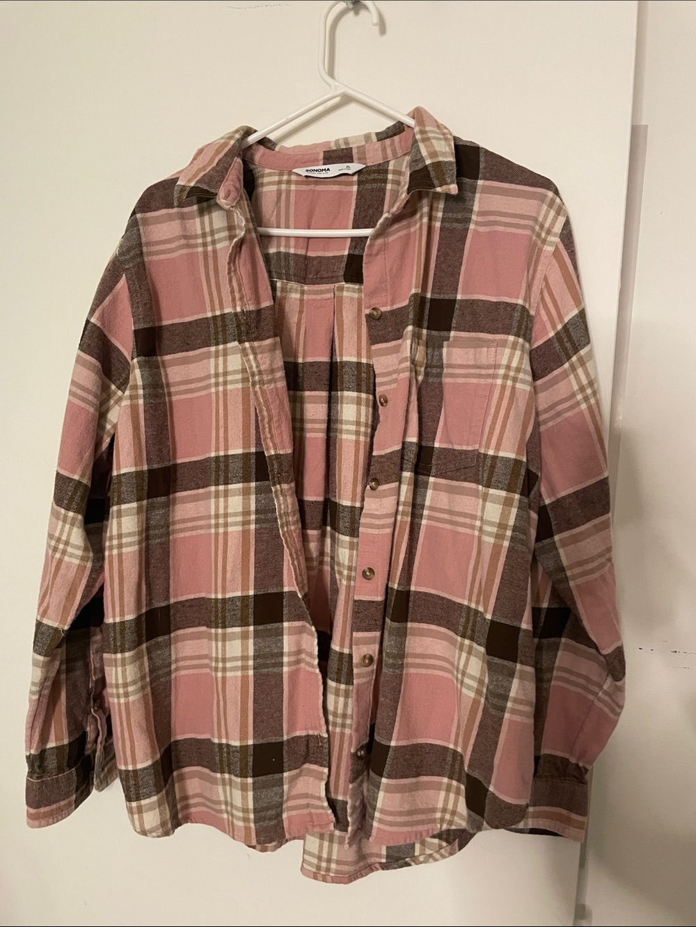 Plaid Button-Down Shirt in Pink and Brown - Relaxed Fit